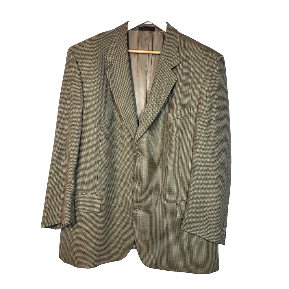 John Weitz Signature Collection Wool Woven Olive/Black 3 Button Front Blazer 48L
